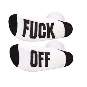 2 Pairs Funny Novelty‎ Socks F*ck Off Black White Gray Women's Crew Socks